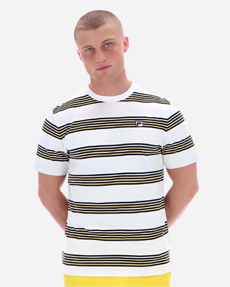 FILA BEN Yarn Dye Stripe T Shirt White/Navy/High Viz FILA