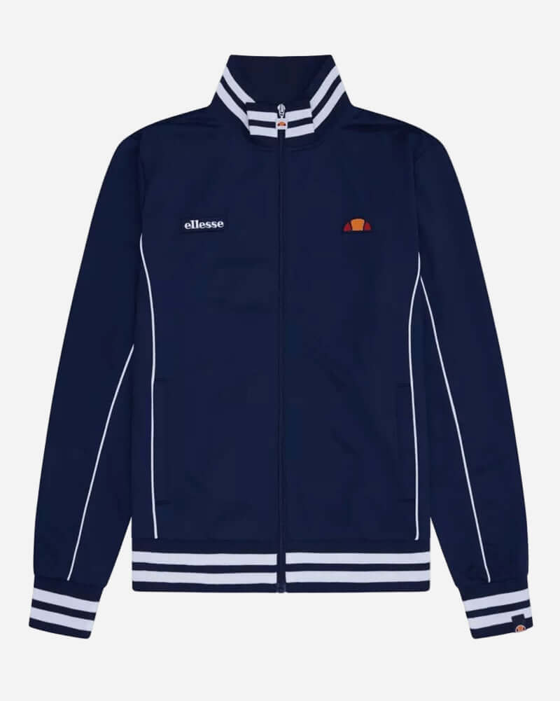 Ellesse MILAN Track Jacket Navy displayed on a plain background, featuring a full-zip closure and ribbed cuffs.