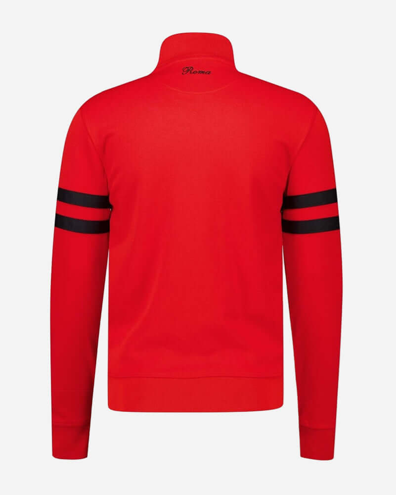 Ellesse ROMA Track Jacket Red Black back view featuring ribbed funnel neck and black sleeve stripes.