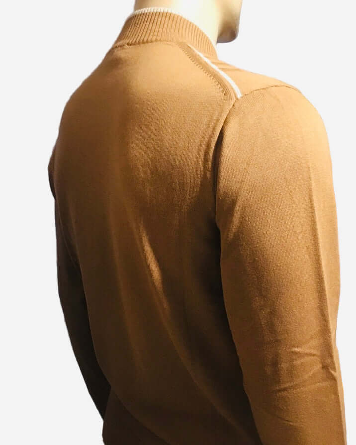 Gabicci ROMLEY 1/4 Zip Knit Nutmeg showing the back view with ribbed collar detail.