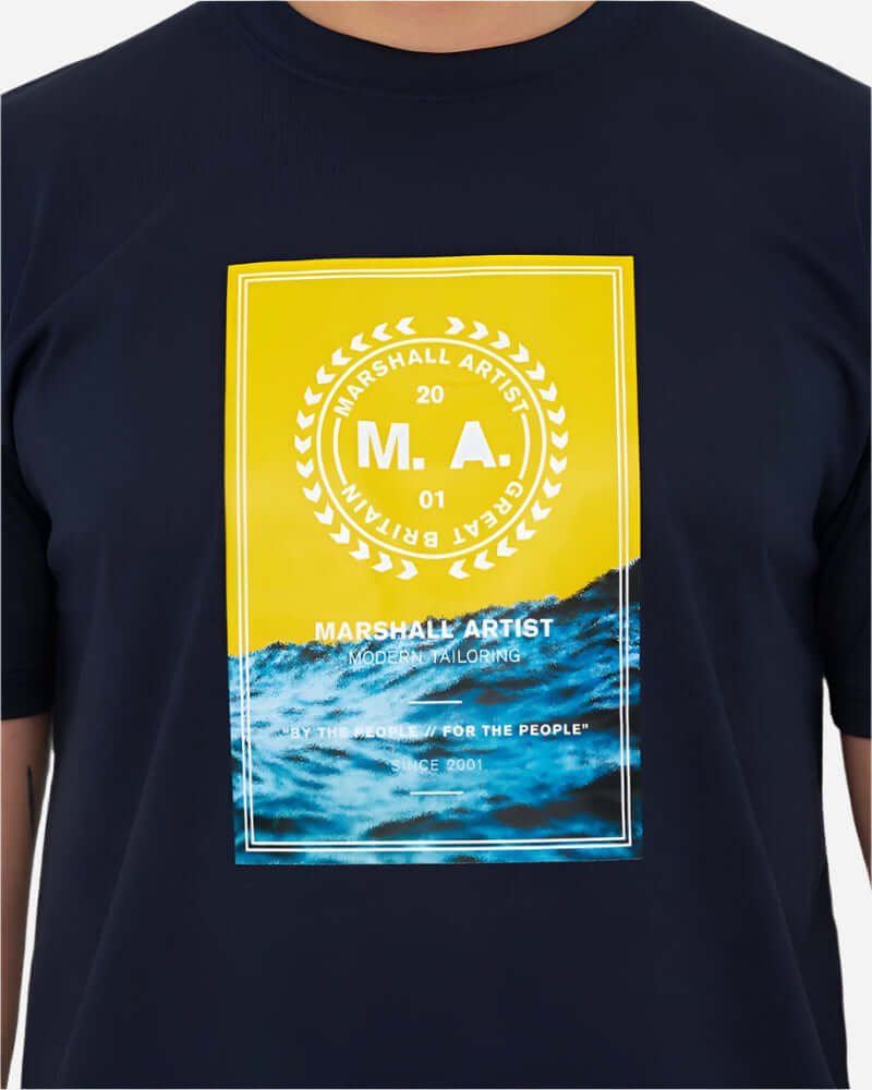 Marshall Artist CANUTE T Shirt Navy featuring coastal graphic and lightweight cotton design, perfect for street style.
