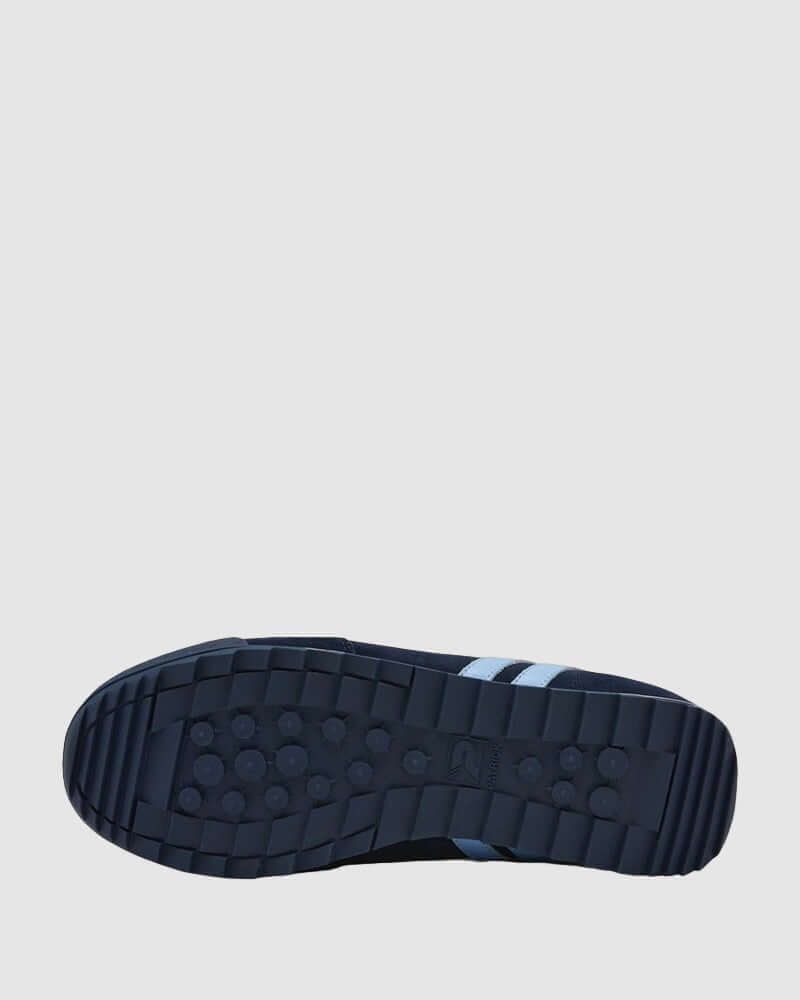 Bottom view of the Patrick DIJON RUNNER featuring a navy and light blue outsole design.