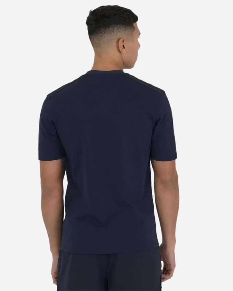Back view of Peaceful Hooligan ARCHER T Shirt in Navy with contrast panelling.
