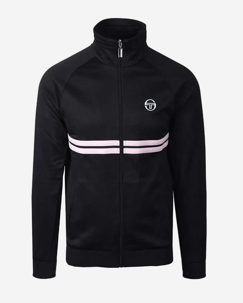 Sergio Tacchini DALLAS Track Top Black/Light Lilac featuring funnel neck and front stripe detail.