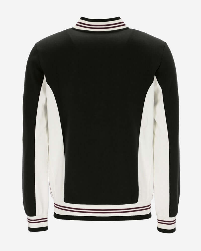 Fila Settanta Track Top Black/Gardenia/Fig/Charcoal back view with ribbed collar and cuffs, showcasing bold color contrast.