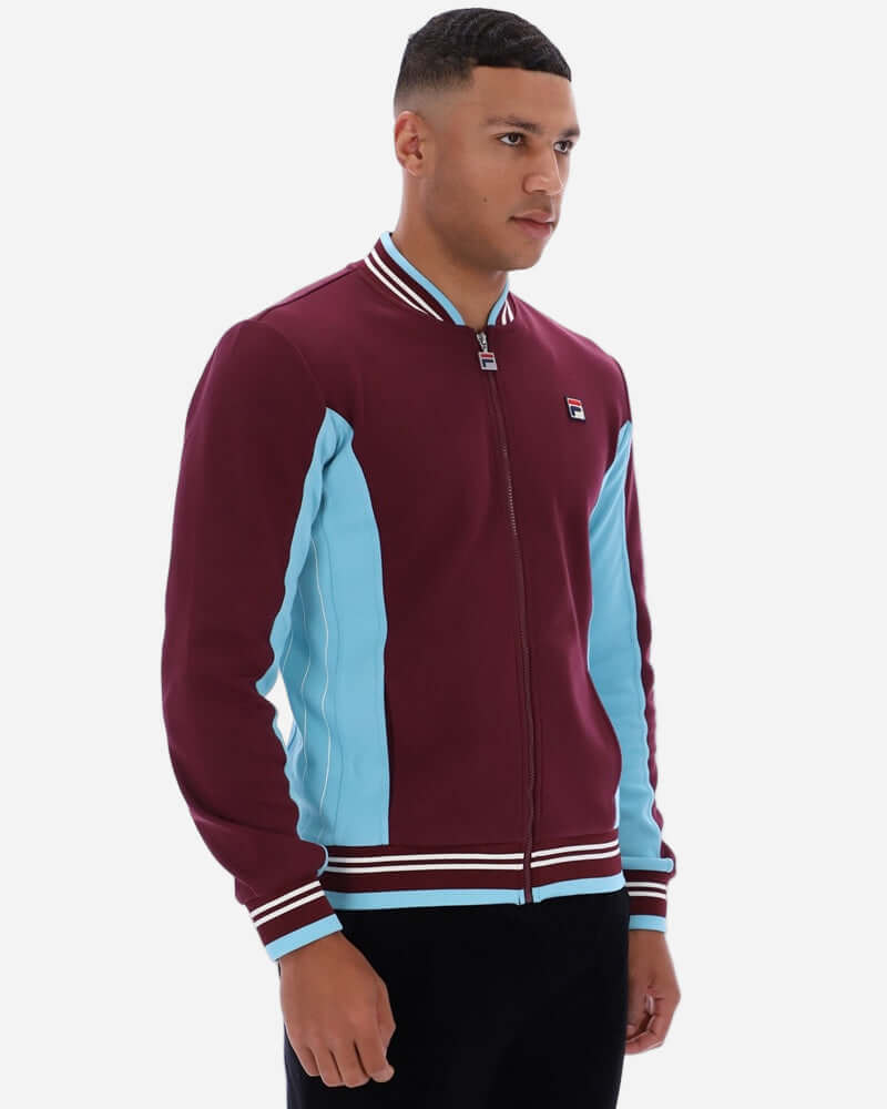 Fila Settanta Track Top in Fig and Milky Blue, showcasing a bold street style with retro tennis design.