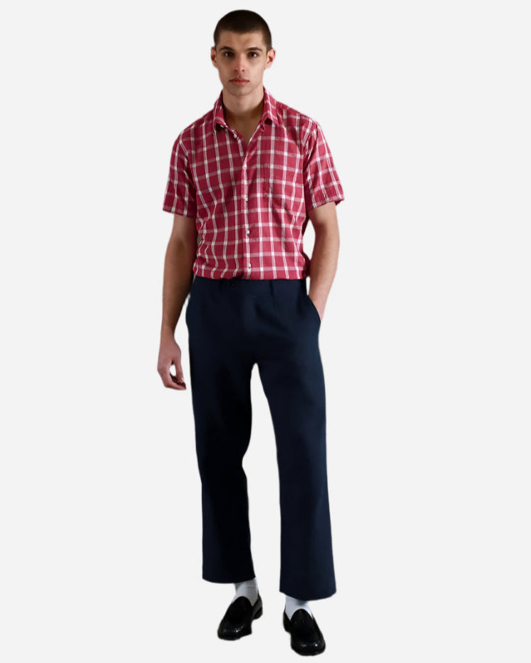 Far Afield Double Pleated Trouser Blue Braided Weave Far Afield