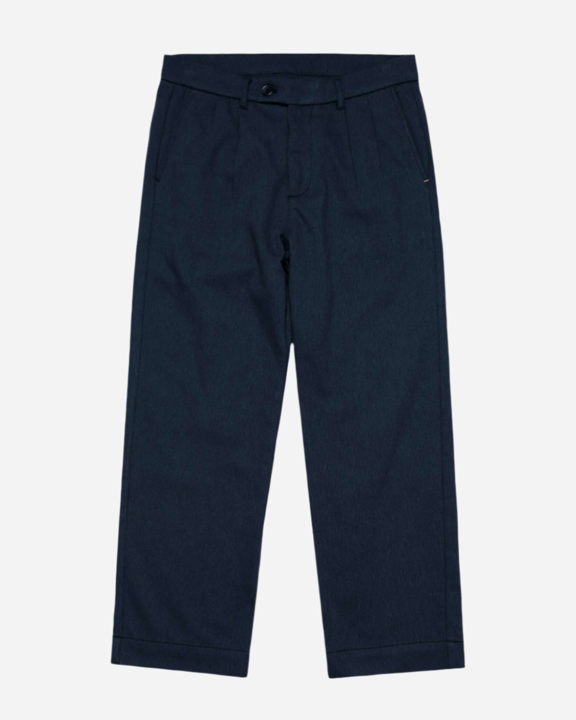 Far Afield Double Pleated Trouser Blue Braided Weave Far Afield