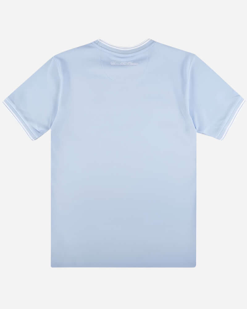 Back view of Ellesse BELVIDER T Shirt in Light Blue from the Live Forever Collection, featuring a classic crew neckline.