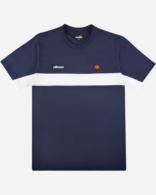 Ellesse DINELLI T Shirt in navy with block stripes and logo from the Live Forever Collection.