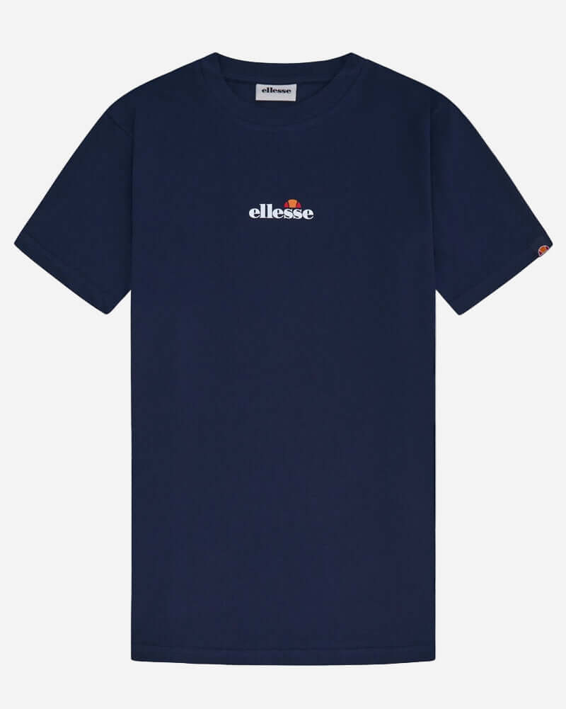 Ellesse OLLIO 2 T Shirt in Navy featuring a crew neck and multi-coloured logo on the chest.