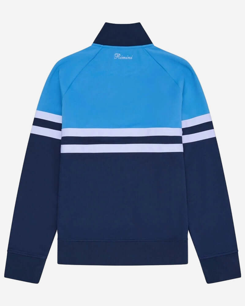 Back view of Ellesse RIMINI Track Jacket Blue/Navy featuring a bold colorblock design and embroidered logo.