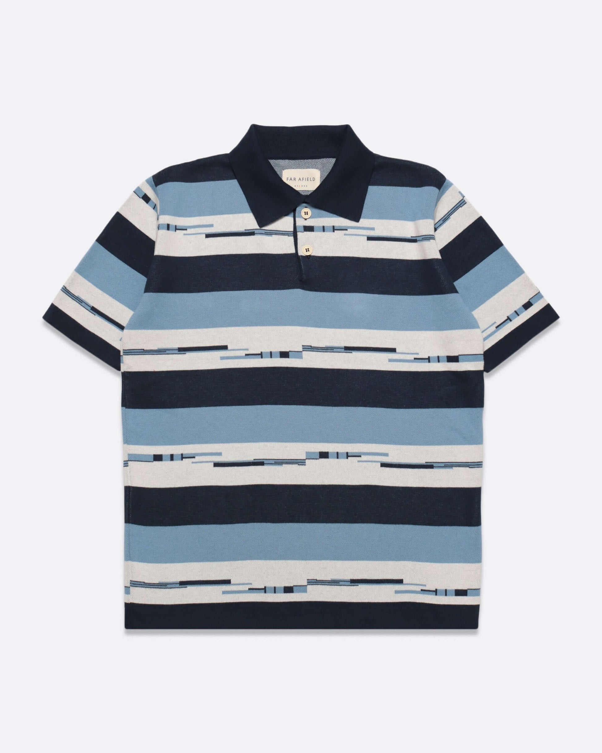 Far Afield KIER Polo Allure Blue / Navy Pixel Stripe Far Afield