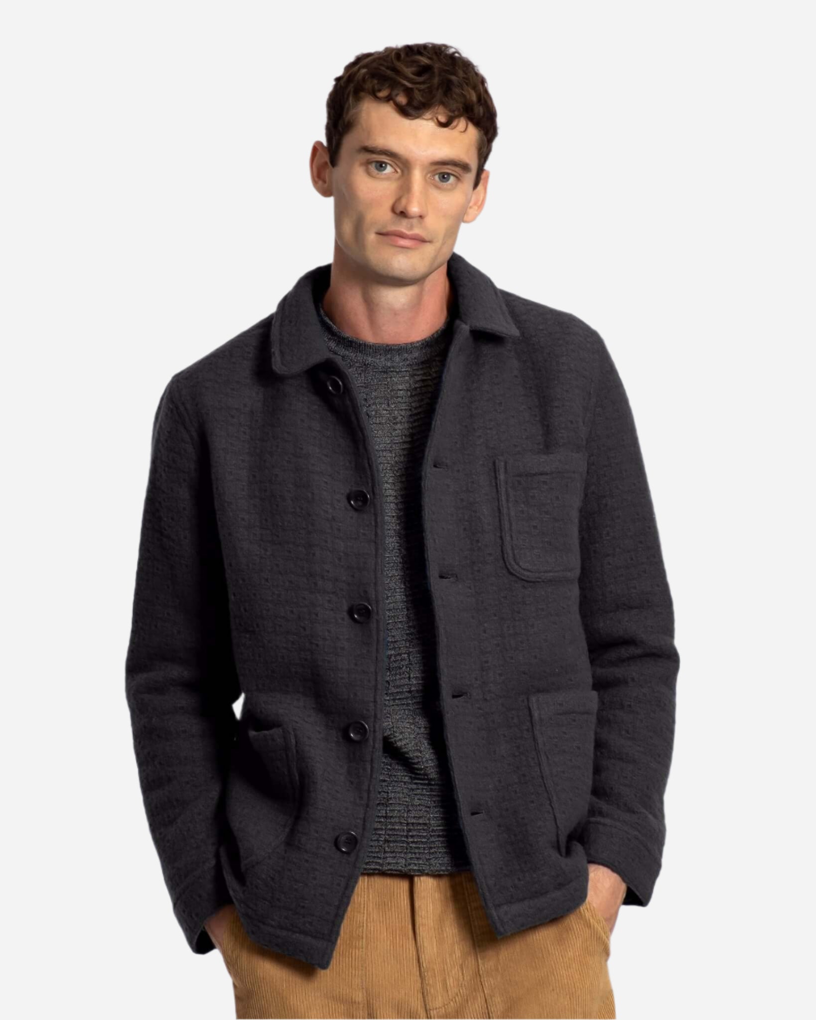 Far Afield STATION JACKET Textured Jacquard Meteorite Black Far Afield