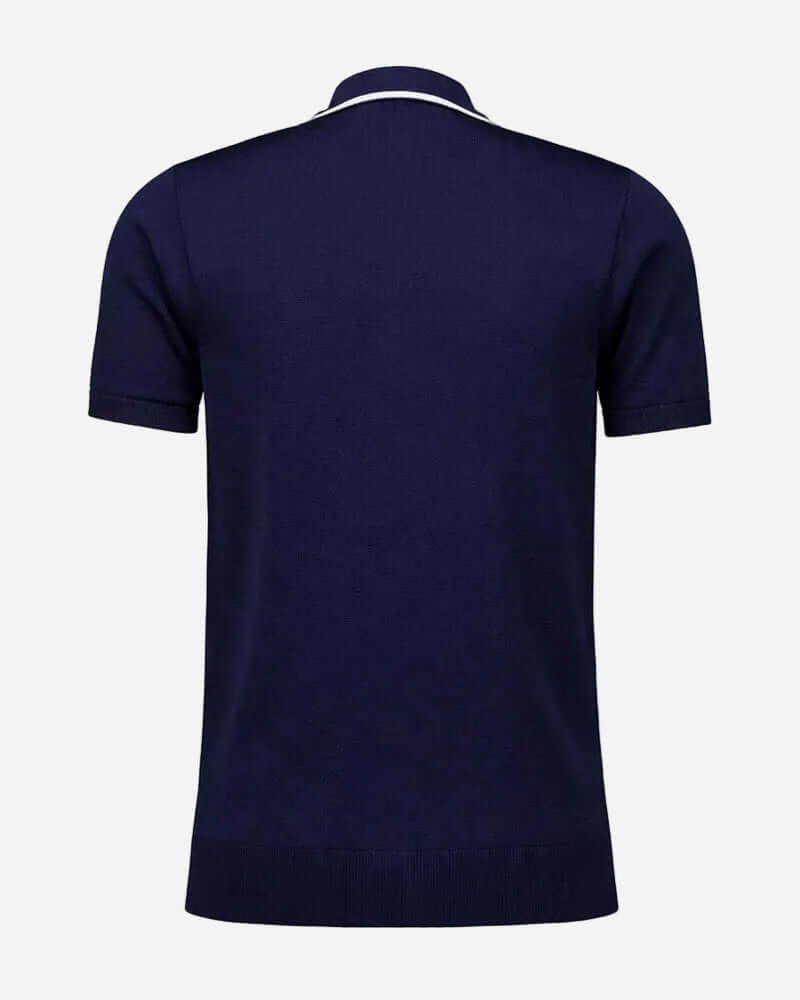 Gabicci DARRON Polo back view in navy with retro point collar and contrast tipping.