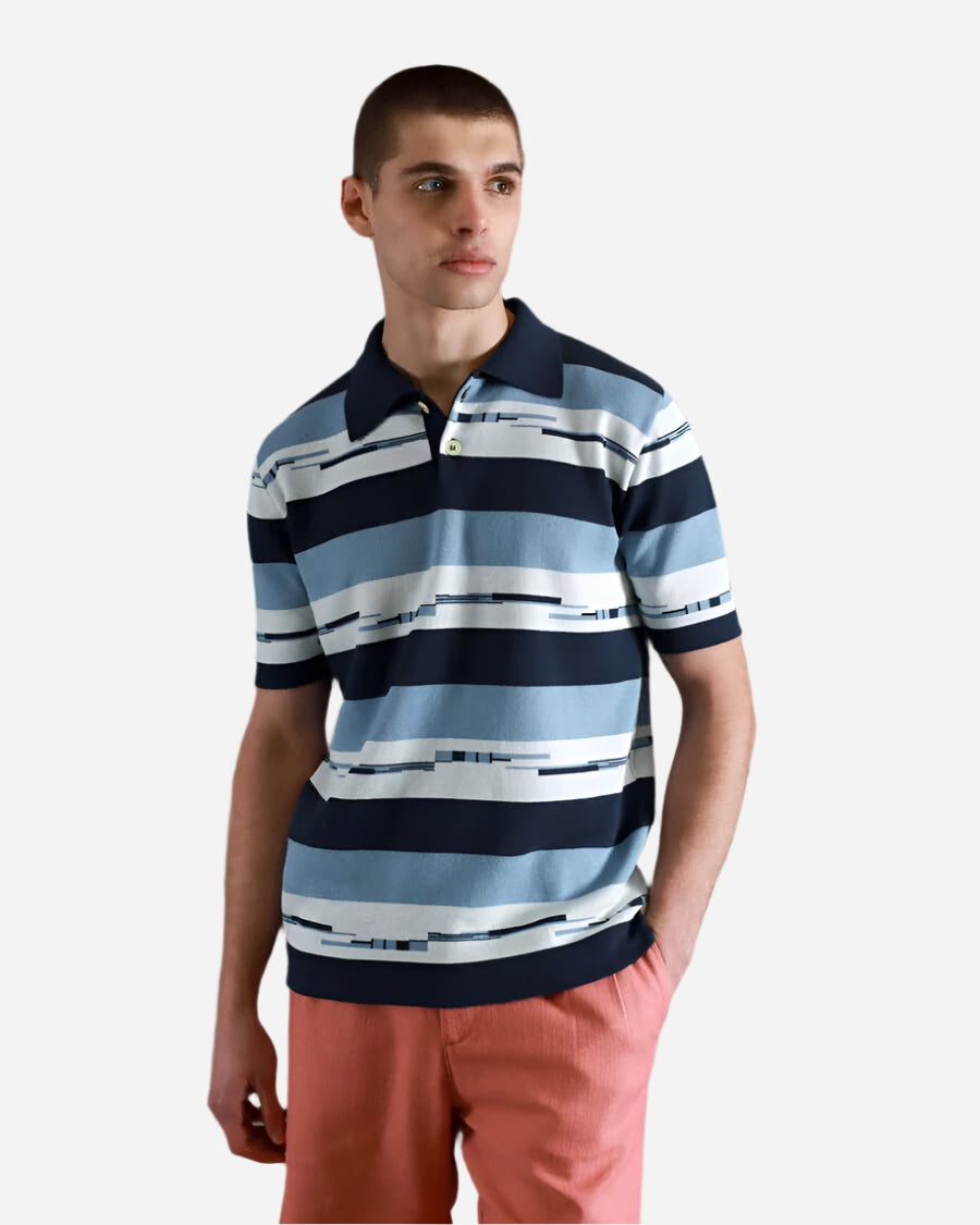 Far Afield KIER Polo Allure Blue / Navy Pixel Stripe Far Afield