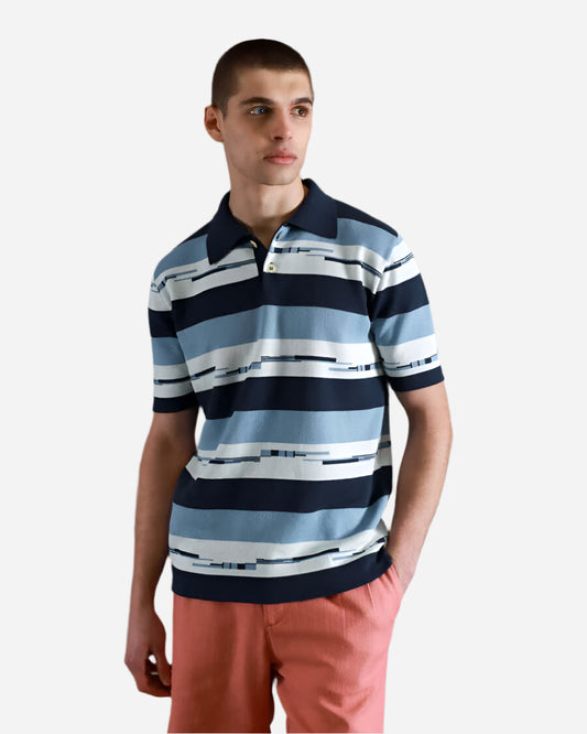 Far Afield KIER Polo Allure Blue / Navy Pixel Stripe Far Afield