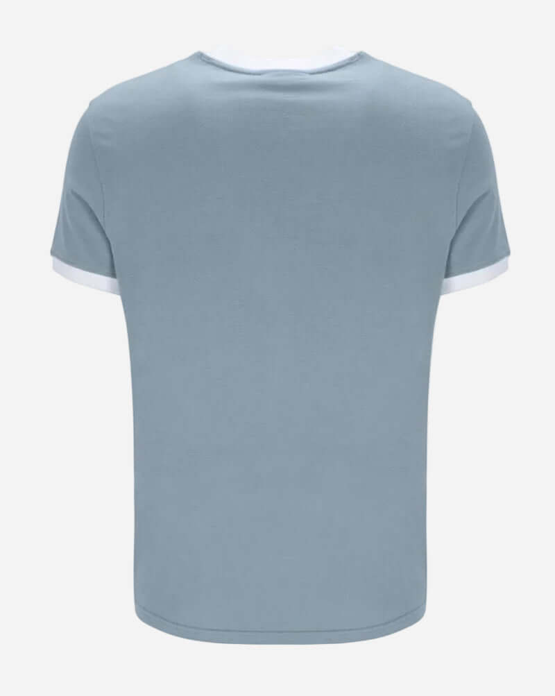 Sergio Tacchini MASTER T Shirt Lead/Maritime Blue/White back view detailing the ribbed crew neck and cuffs.