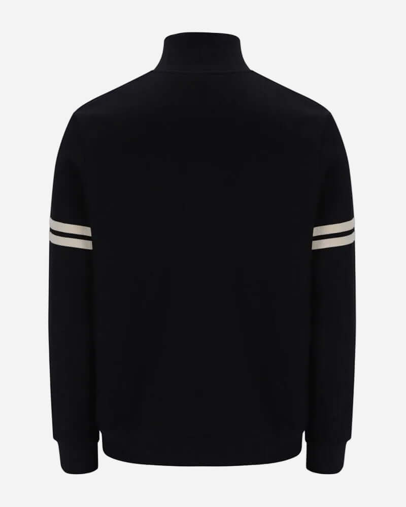 Back view of the Sergio Tacchini ORION Quarter Zip Sweat in black with grey stripes.