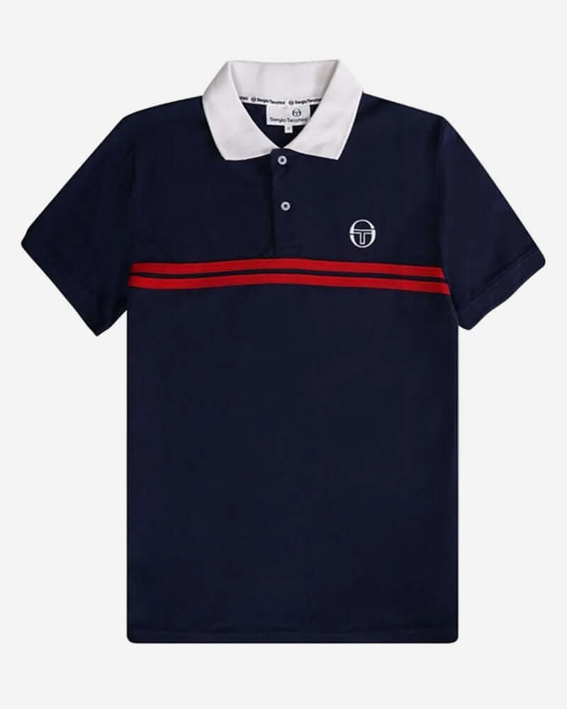 Sergio Tacchini SUPERMAC Polo Maritime Blue with adrenaline rush stripes and classic collar.