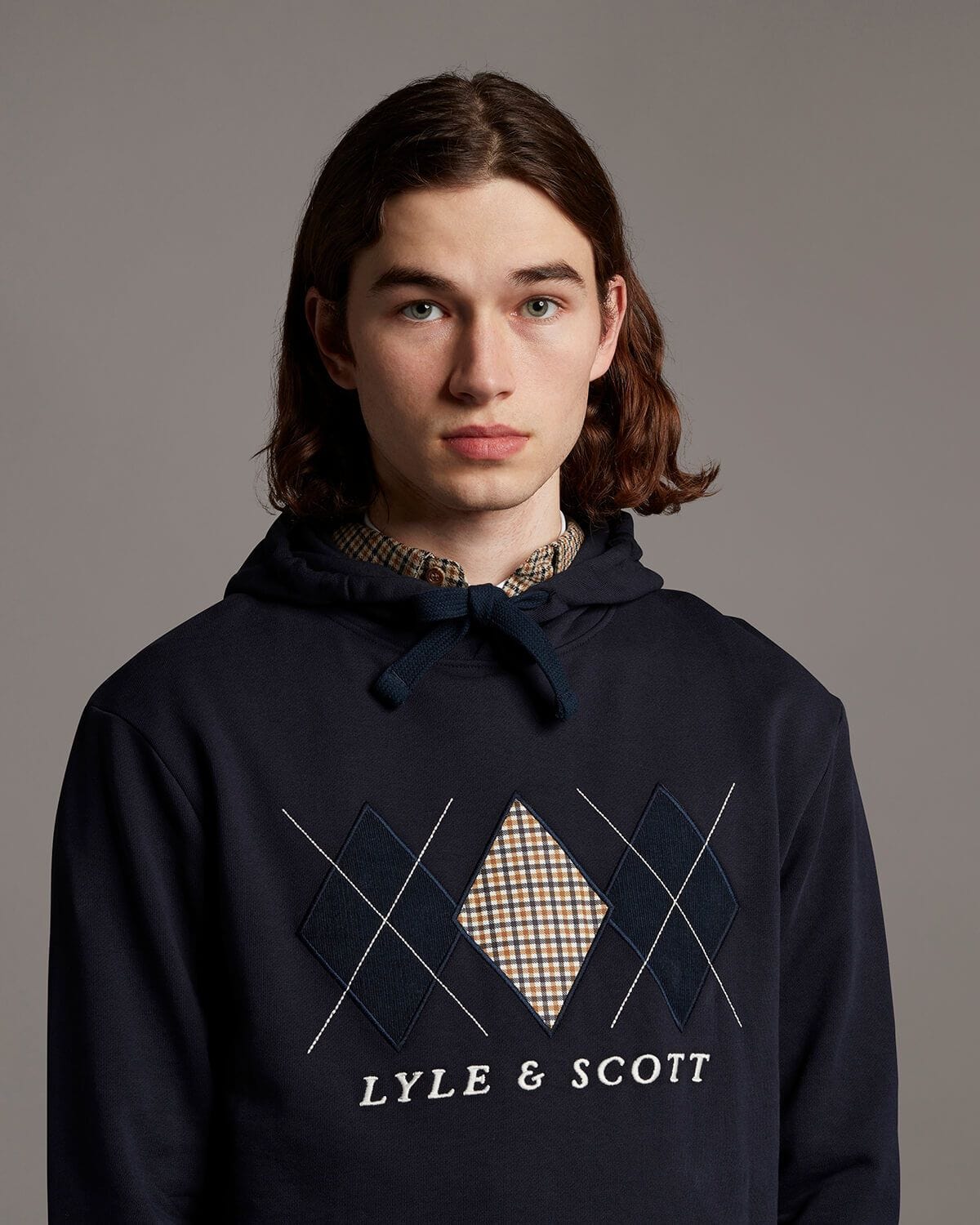 Lyle and Scott Archive DIAMOND APPLIQUE HOODIE Dark Navy
