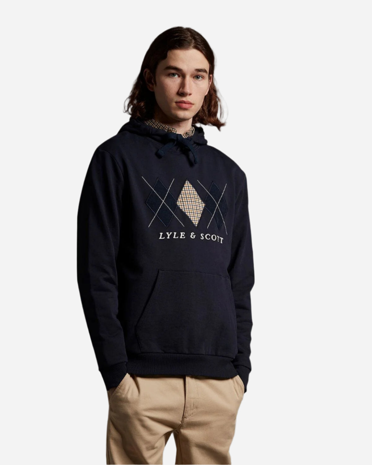 Lyle and Scott Archive DIAMOND APPLIQUE HOODIE Dark Navy