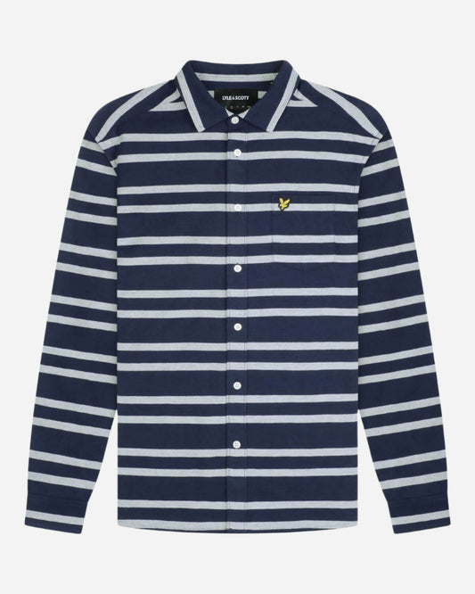 Lyle and Scott Double Stripe Brushed Shirt Navy/Vanilla Ice
