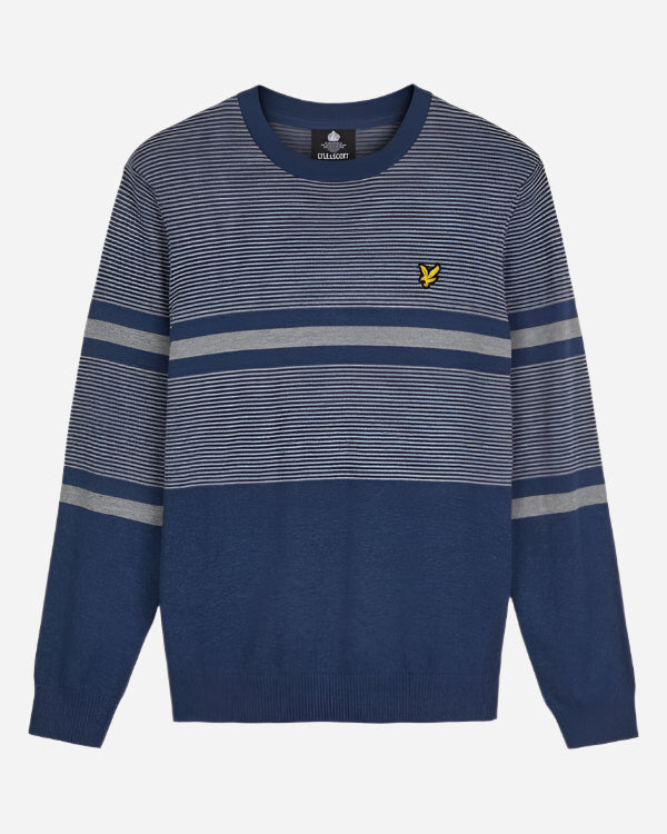 Lyle and Scott Placement Stripe Knitted Jumper Dark Navy/Marl