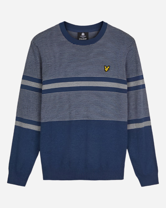 Lyle and Scott Placement Stripe Knitted Jumper Dark Navy/Marl