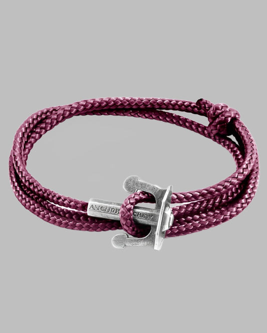 Anchor & Crew UNION ANCHOR Silver & Rope Bracelet Aubergine Purple