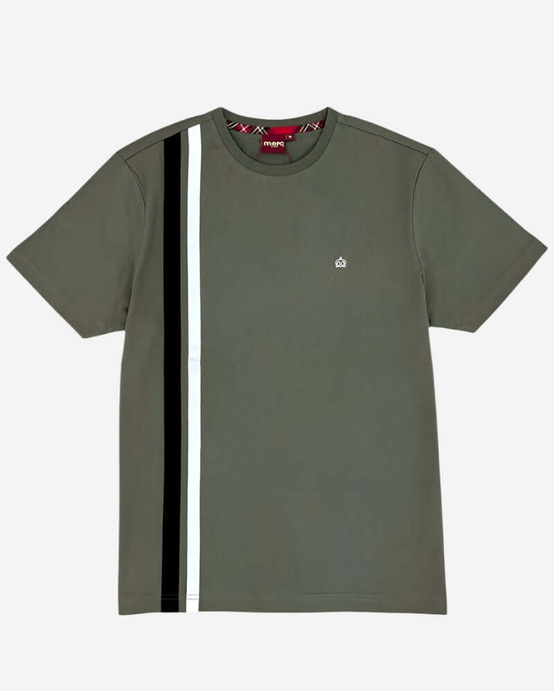 Merc BELMONT Racer Stripe T Shirt Khaki