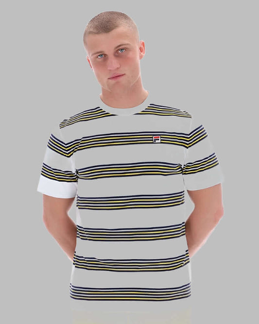FILA BEN Yarn Dye Stripe T Shirt White/Navy/High Viz
