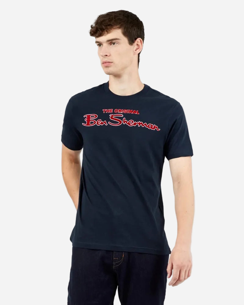 Ben Sherman T Shirt Signature Flock Logo Navy