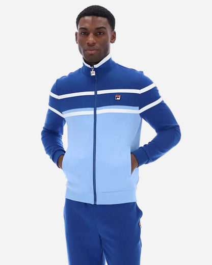 Fila GIOVANNI Track Jacket Frozen Fjord worn by model, showcasing blue hues and sporty design.