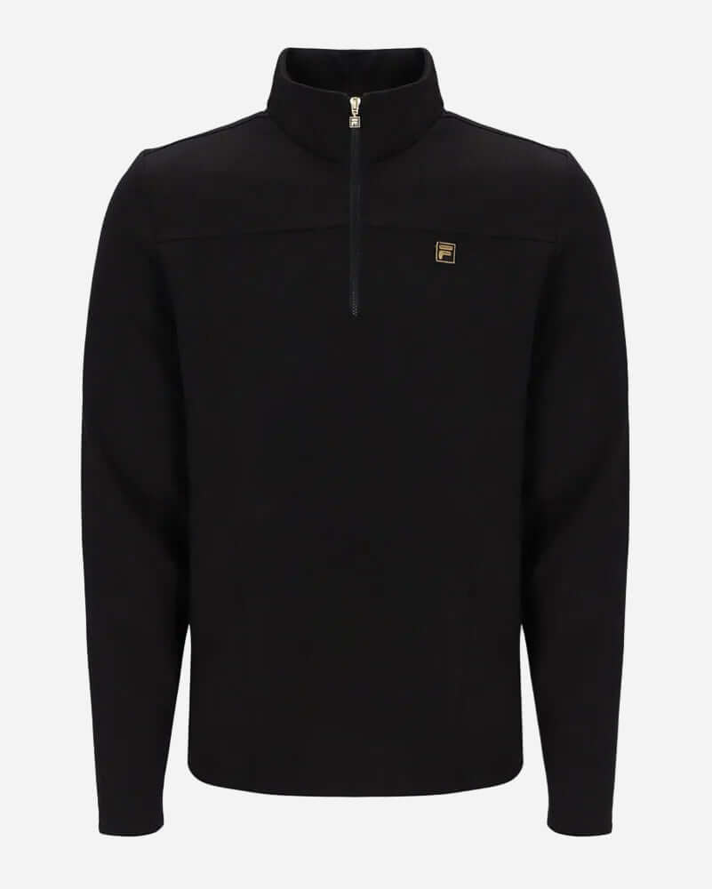 Fila Gold HOGAN Quarter Zip Top Black, a stylish black cotton top with quarter zip design and embroidered logo.