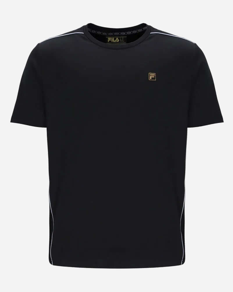 Fila LAWRENZE T Shirt Black featuring minimalist design and contrast piping for a stylish athletic look.