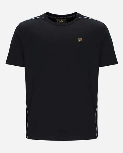 Fila LAWRENZE T Shirt Black featuring minimalist design and contrast piping for a stylish athletic look.