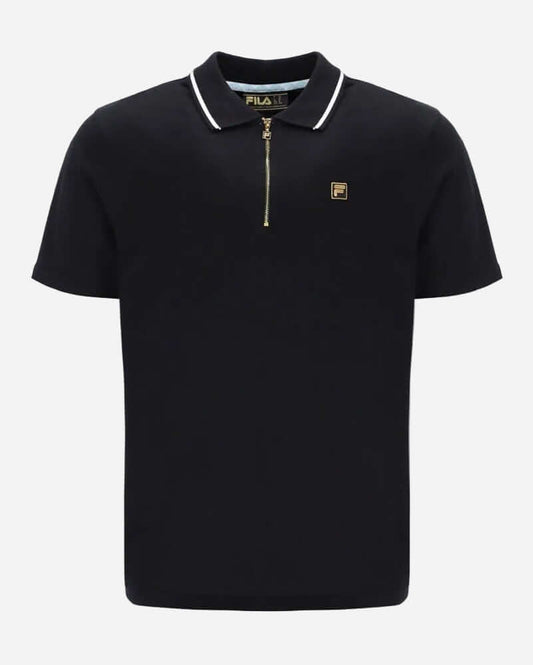 Fila Gold LEMAR 2 Polo Shirt Black showcasing a zip fastening and contrast piping detail.