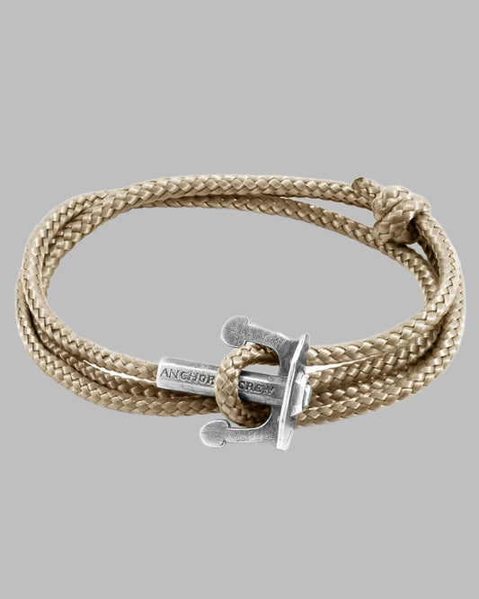 Anchor & Crew UNION ANCHOR Silver & Rope Bracelet Sand Brown