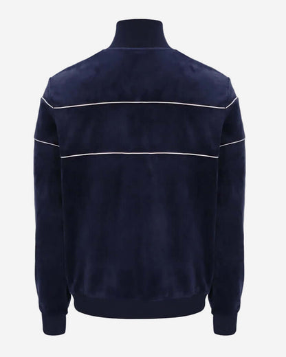 Back view of Fila VITTORIO Velour Track Jacket Navy showcasing soft velour material and classic track design.