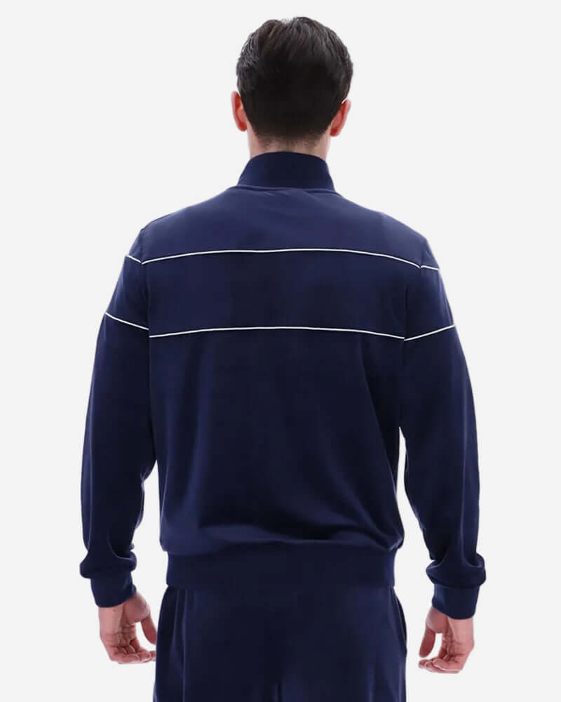 Back view of Fila VITTORIO Velour Track Jacket Navy showing classic design and relaxed fit.