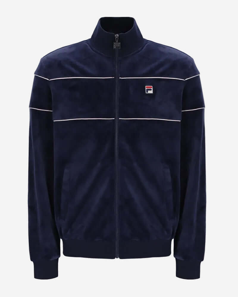 Fila VITTORIO Velour Track Jacket Navy with zipper and plush velour fabric, designed for modern casual style.