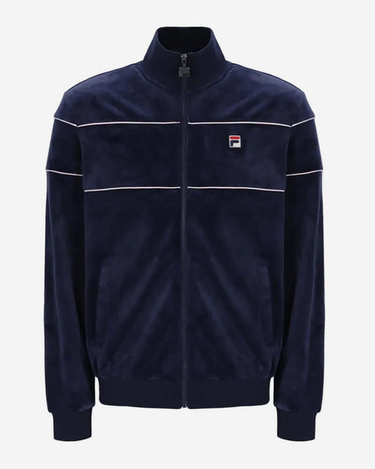 Fila VITTORIO Velour Track Jacket Navy with zipper and plush velour fabric, designed for modern casual style.