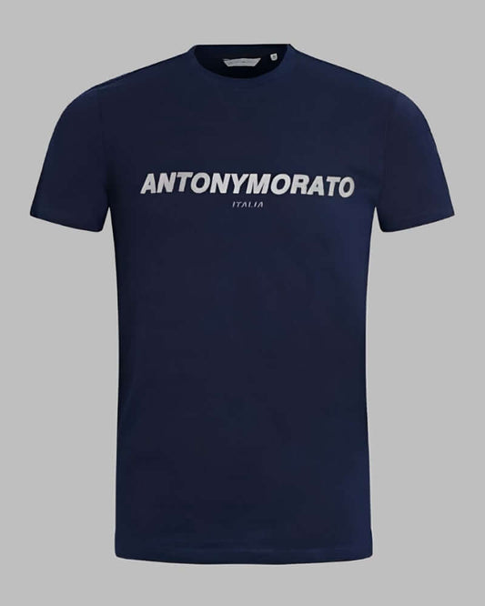 Antony Morato Bicolour Logo T Shirt Avio Blue - HALF PRICE!