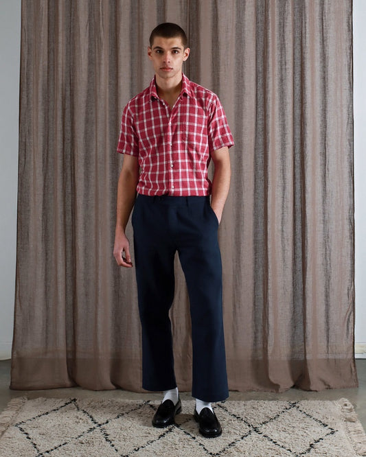 Far Afield Double Pleated Trouser Blue Braided Weave Far Afield