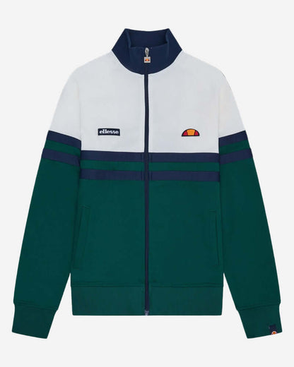 Ellesse RIMINI Track Jacket Off White/Dark Green featuring vintage design and bold stripe panel.