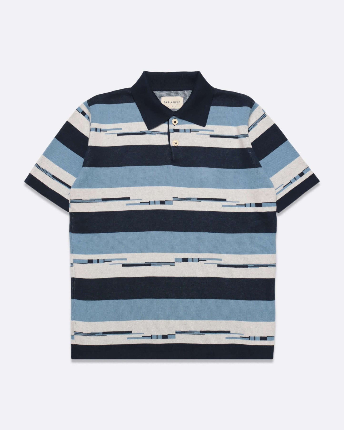 Far Afield KIER Polo Allure Blue / Navy Pixel Stripe