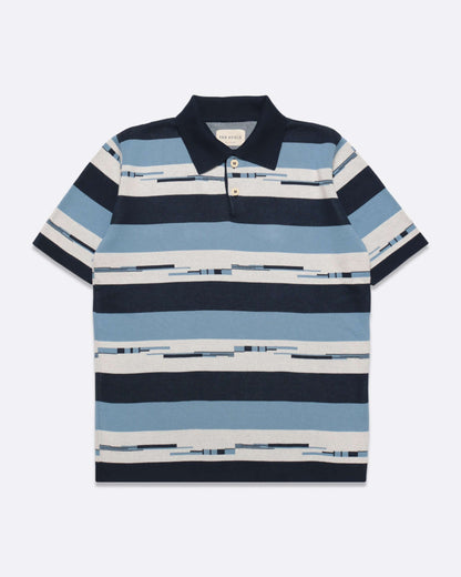 Far Afield KIER Polo Allure Blue / Navy Pixel Stripe Far Afield