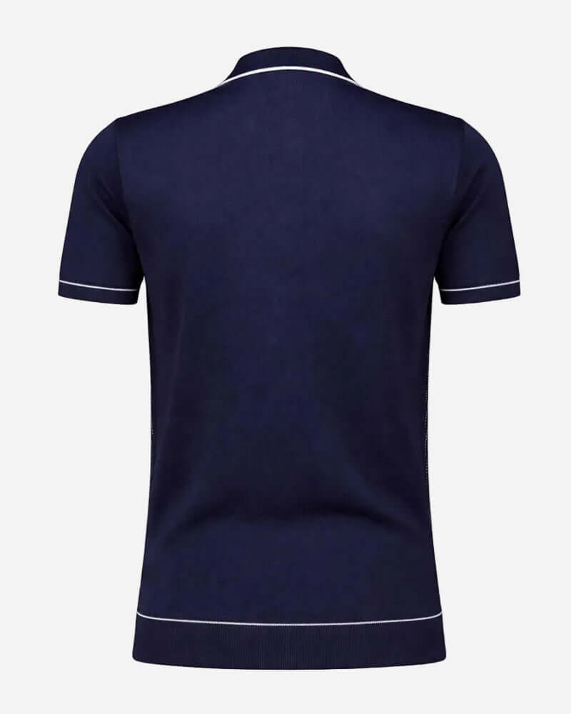 Gabicci DI LELLO Button-Through Polo Navy back view with contrasting white trims.