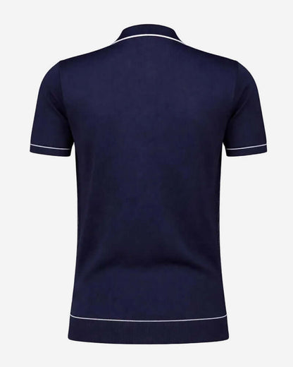Gabicci DI LELLO Button-Through Polo Navy back view with contrasting white trims.